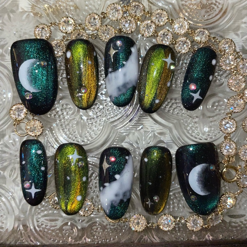 NEW handmade reusable press on nails multi chromatic shimmers